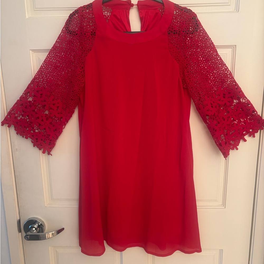 Elegant Red Lace Sleeve Dress